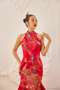 Red Bridal Cheongsam | Modern Cheongsam with Phoenix (#RUYI) - Dream Dresses by P.M.N.