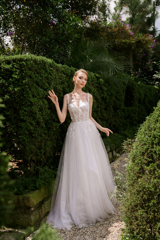 Embellished A-line Wedding Dress with Straps (#CHARLINE)