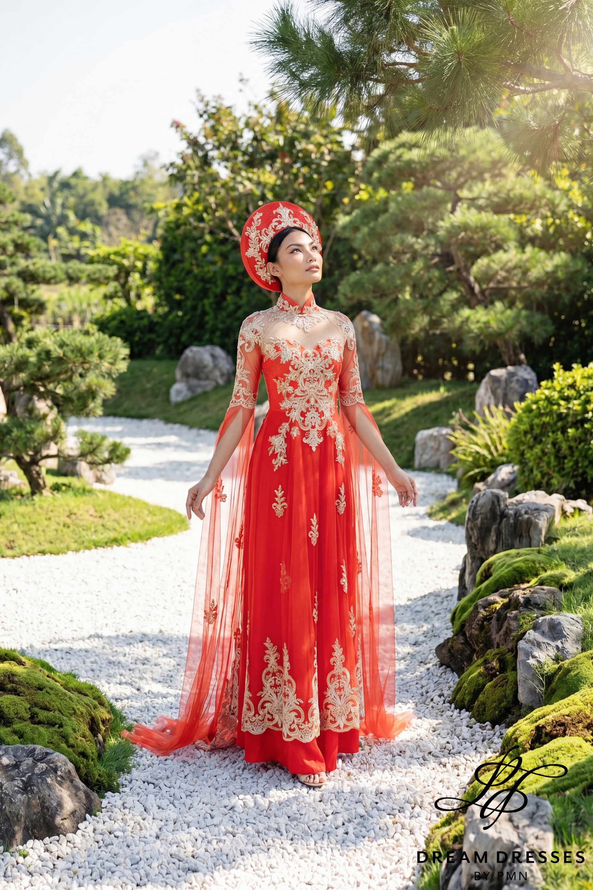 Red Bridal Ao Dai with Gold Lace | Vietnamese Bridal Dress (#ELAN)