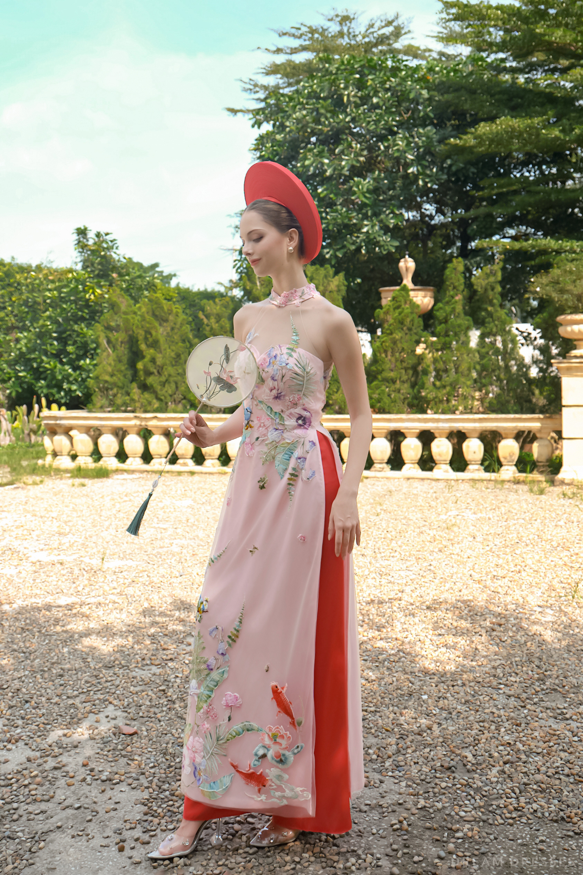 Pink Bridal Embroidery Ao Dai | Modern Vietnamese Bridal Dress (#CELESTYA)