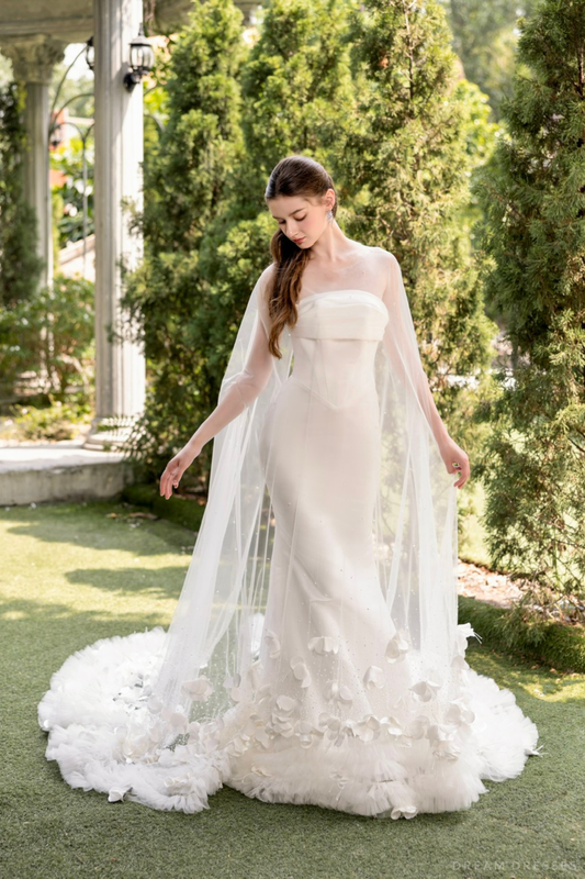 3D Flowers Bridal Cape Veil (#LINA) - Dream Dresses by P.M.N.