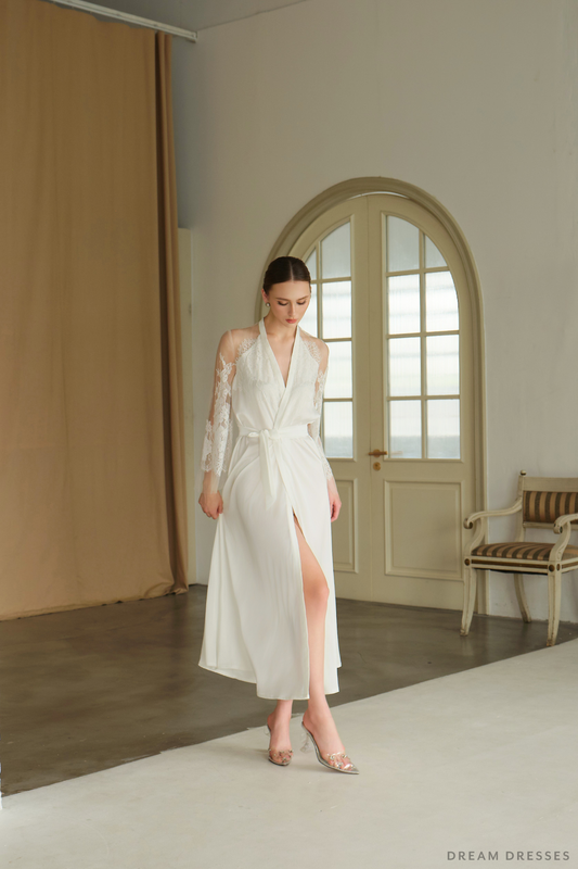 White Bridal Robe Kimono (#Lianya) - Dream Dresses by P.M.N.