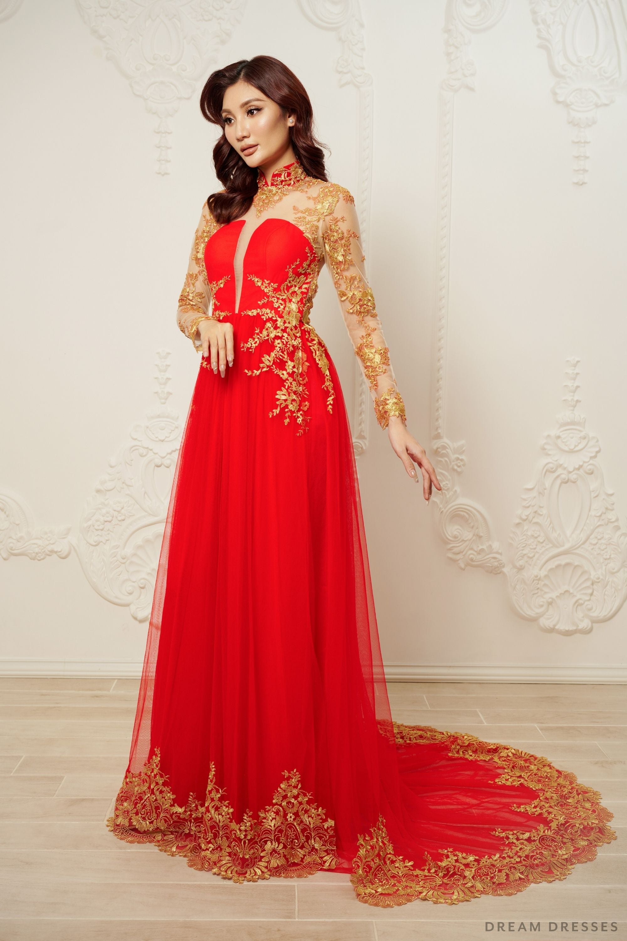 Red Bridal Ao Dai | Modern Vietnamese Bridal Dress (#CHANG)