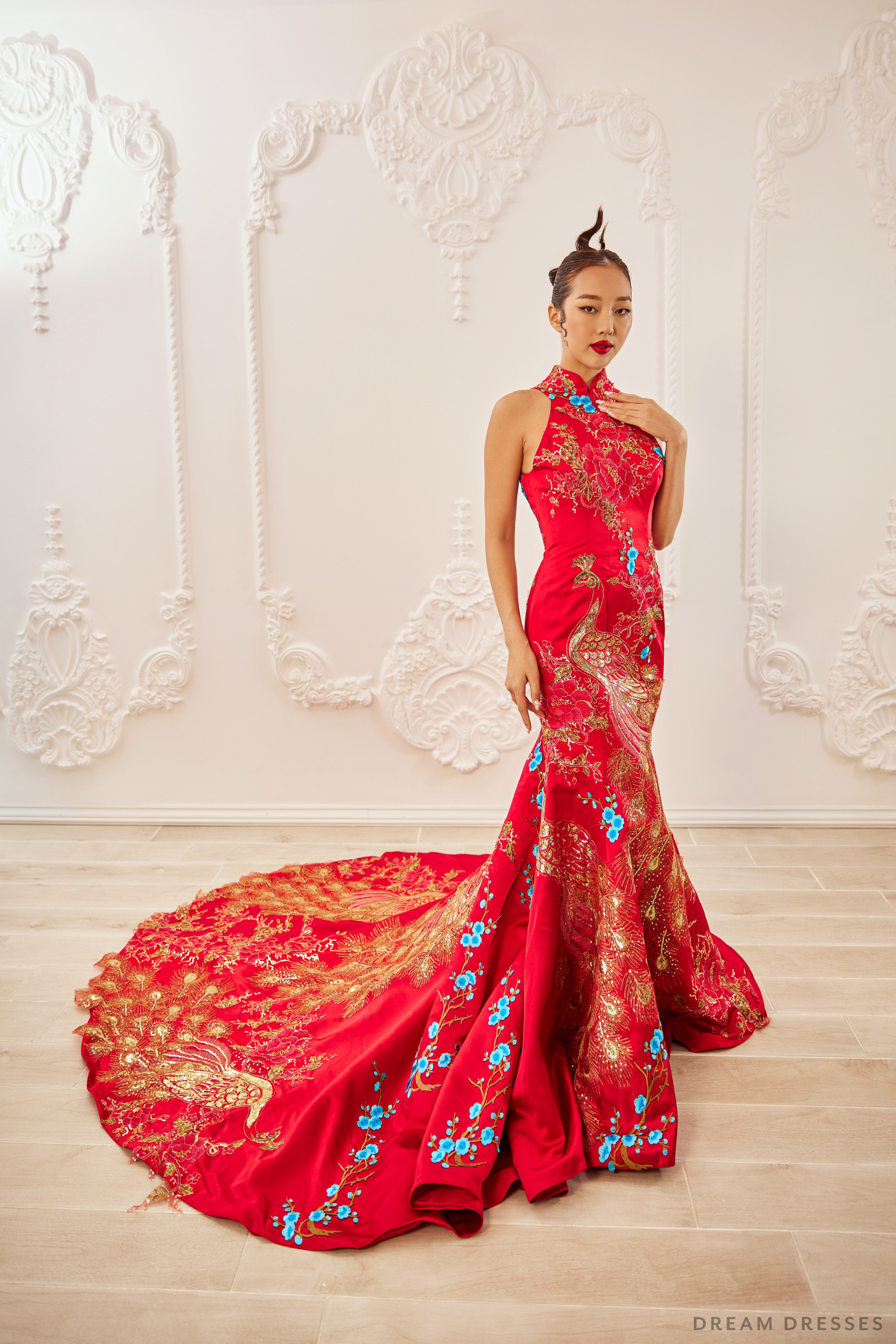 Red Bridal Cheongsam | Modern Cheongsam with Phoenix (#RUYI)