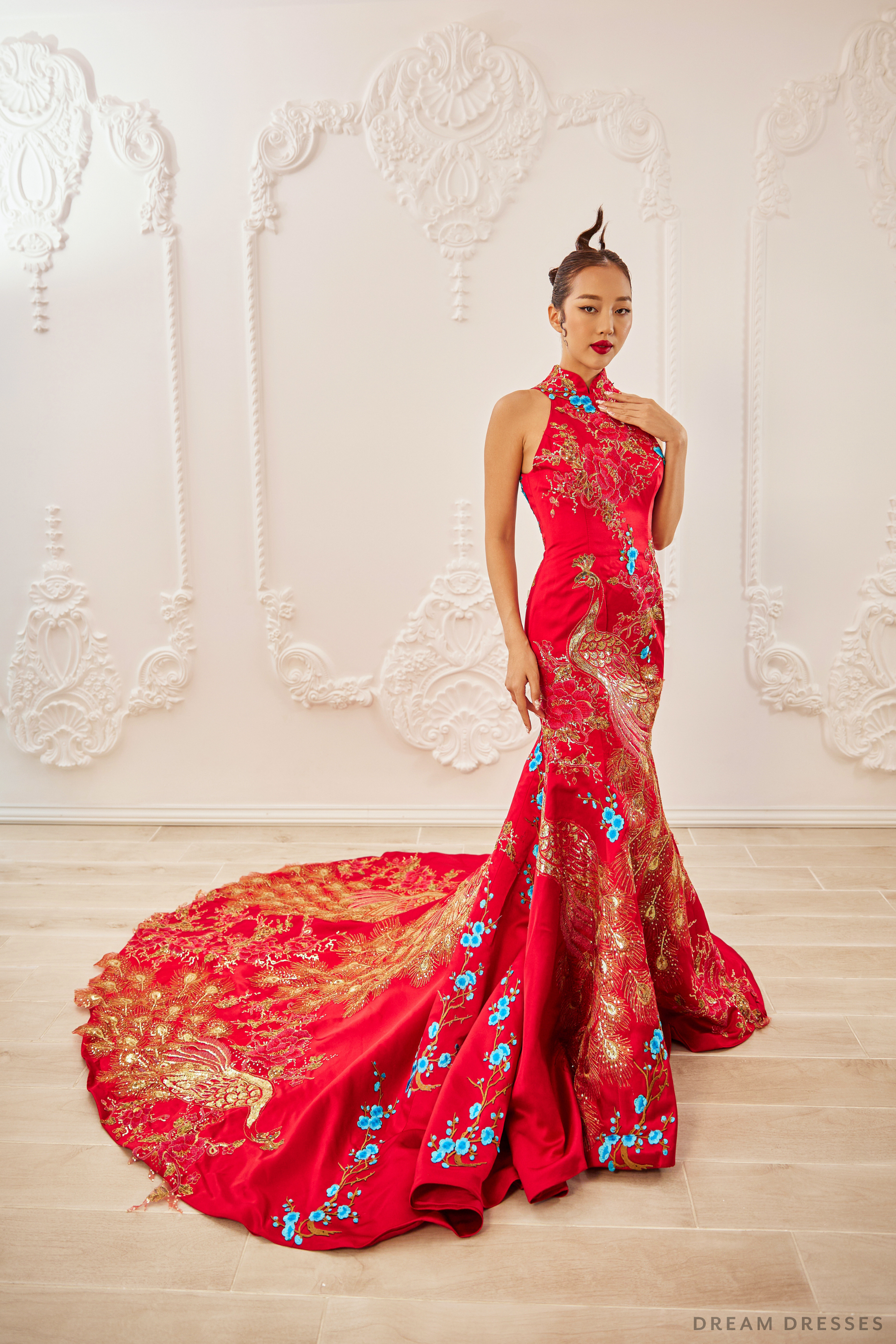 Red Bridal Cheongsam | Modern Cheongsam with Phoenix (#RUYI) - Dream Dresses by P.M.N.