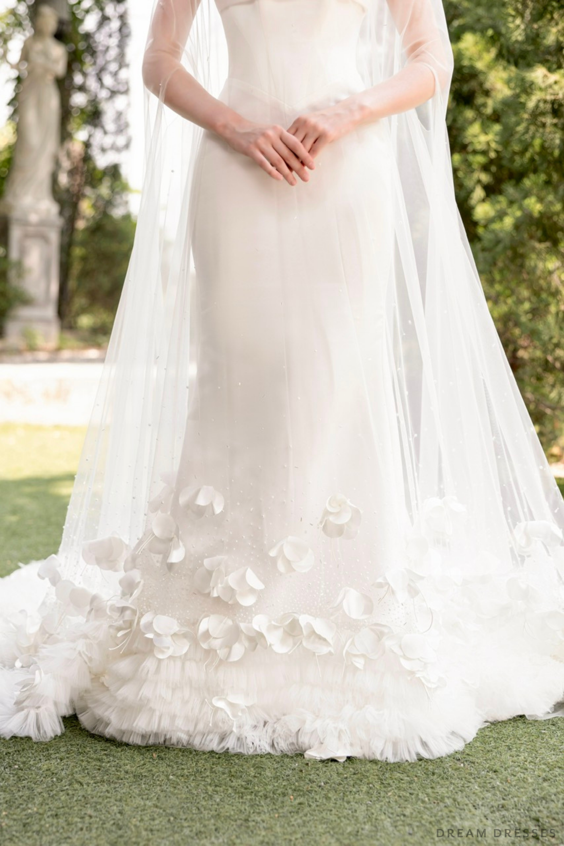 3D Flowers Bridal Cape Veil (#LINA) - Dream Dresses by P.M.N.