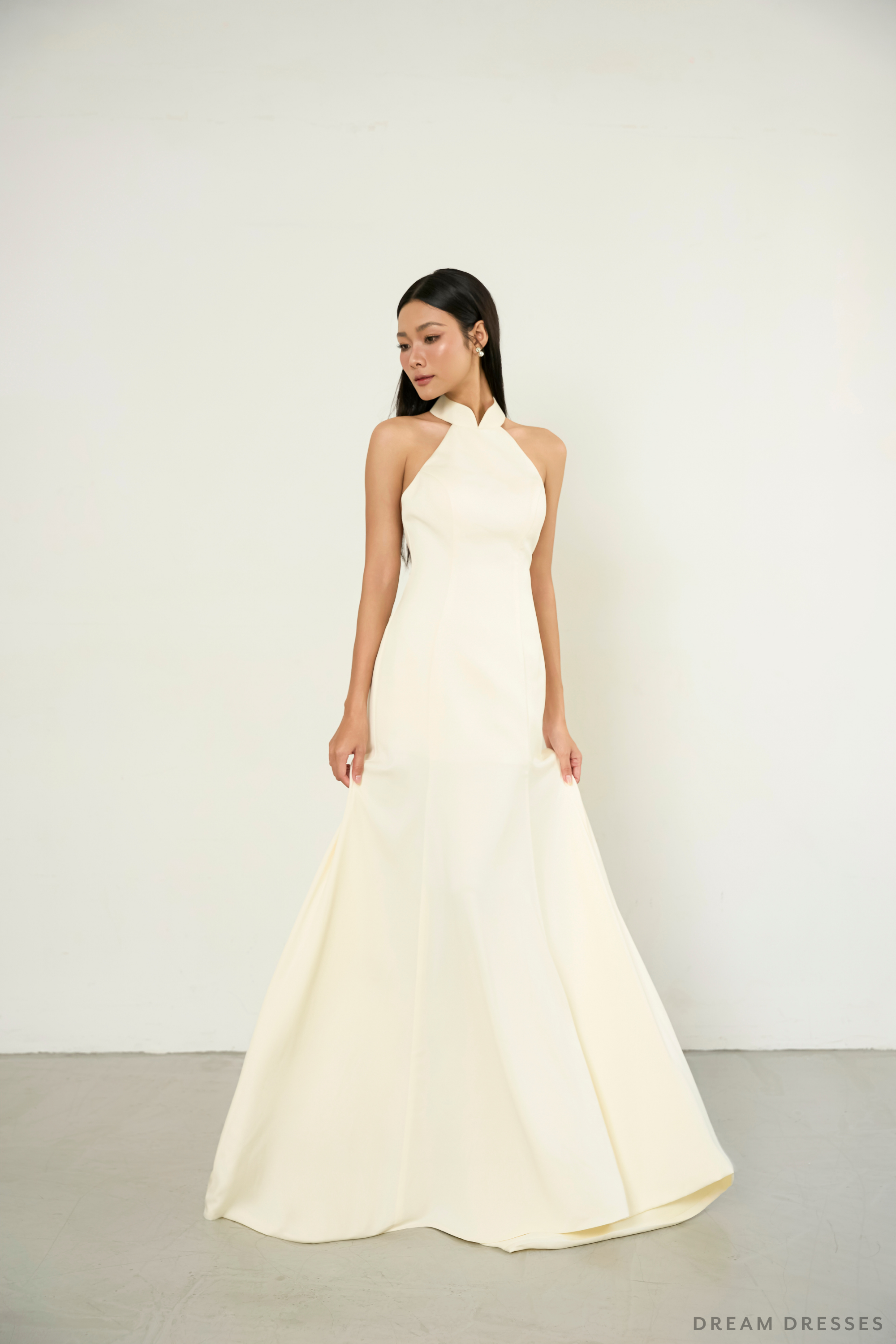Ivory Bridal Cheongsam with Bridal Cape | Ivory Qipao Bridal Gown (#XINYI)