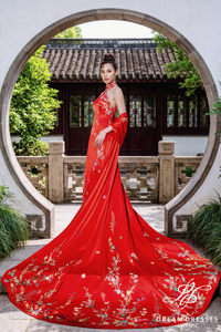 Red Cheongsam-Inspired Ao Dai (#YEN) - Dream Dresses by P.M.N.