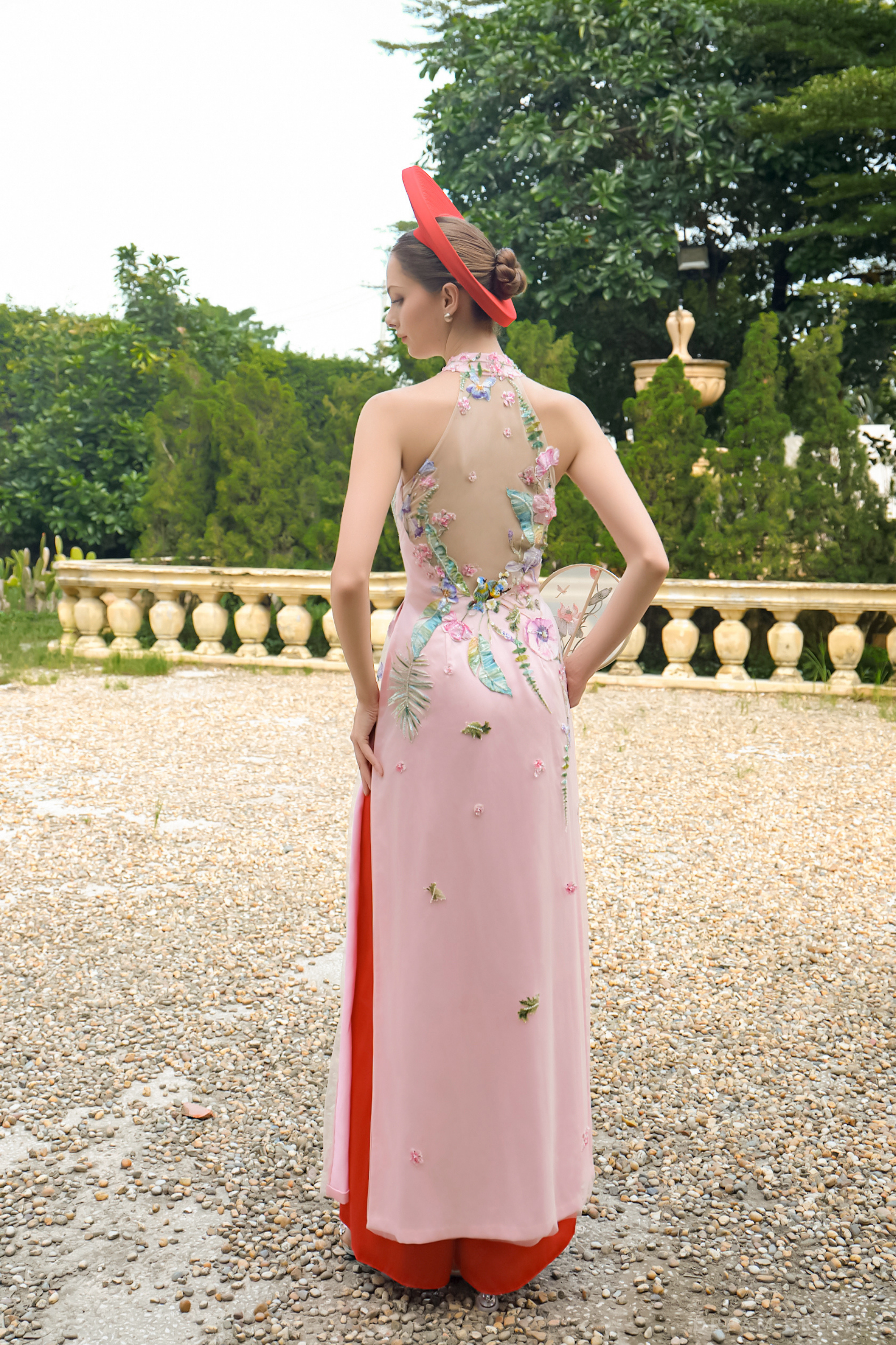 Pink Bridal Embroidery Ao Dai | Modern Vietnamese Bridal Dress (#CELESTYA)