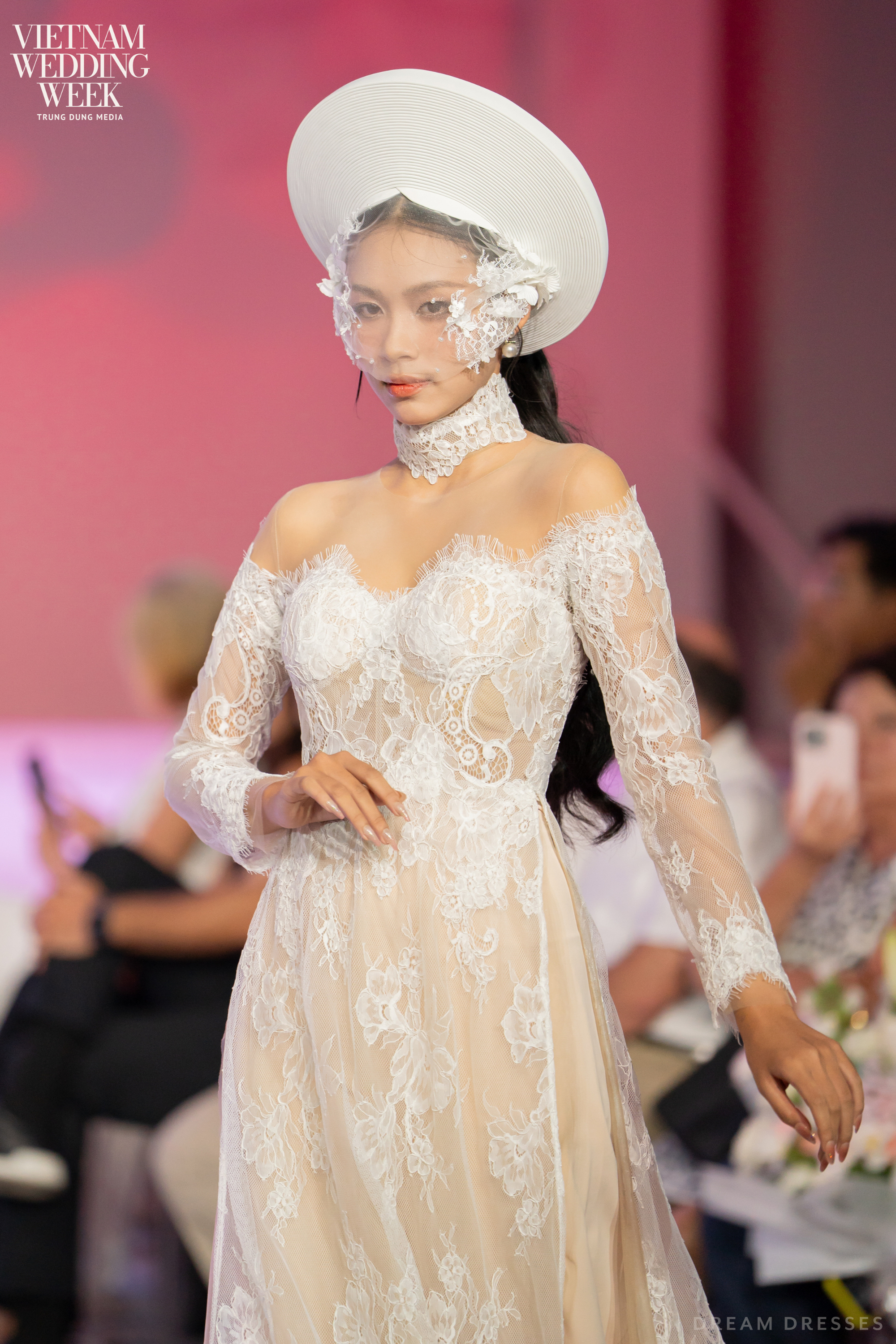 White Bridal Ao Dai | Modern Vietnamese Bridal Dress with French Lace (#ORIANA)