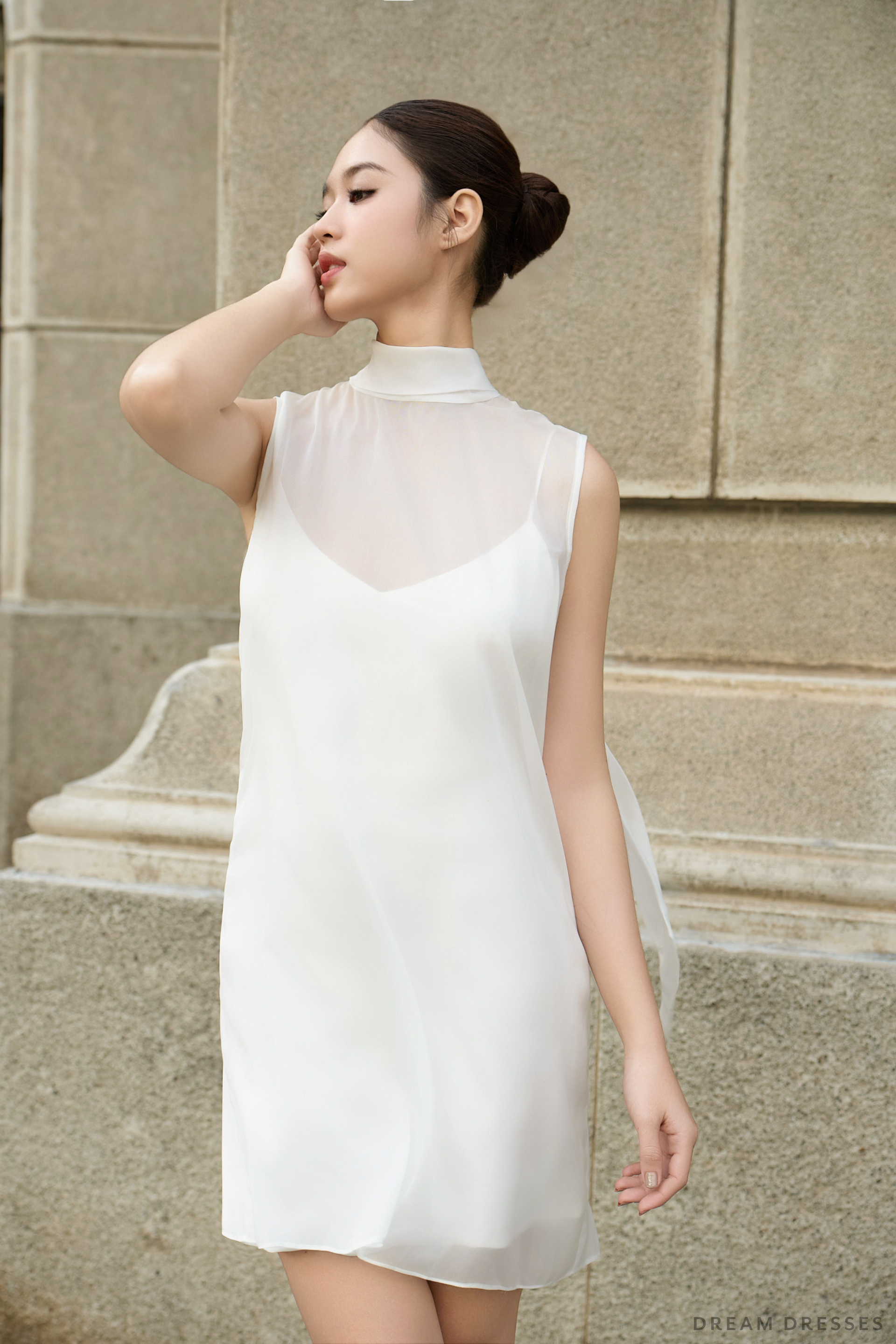 DreamDress By PMN Amora Wedding Guest Evening Dinner Cocktail Party Dress Slip Rehearsal Silk Satin Spaghetti Straps Deep V-Back