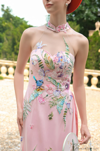 Pink Bridal Embroidery Ao Dai | Modern Vietnamese Bridal Dress (#CELESTYA) - Dream Dresses by P.M.N.