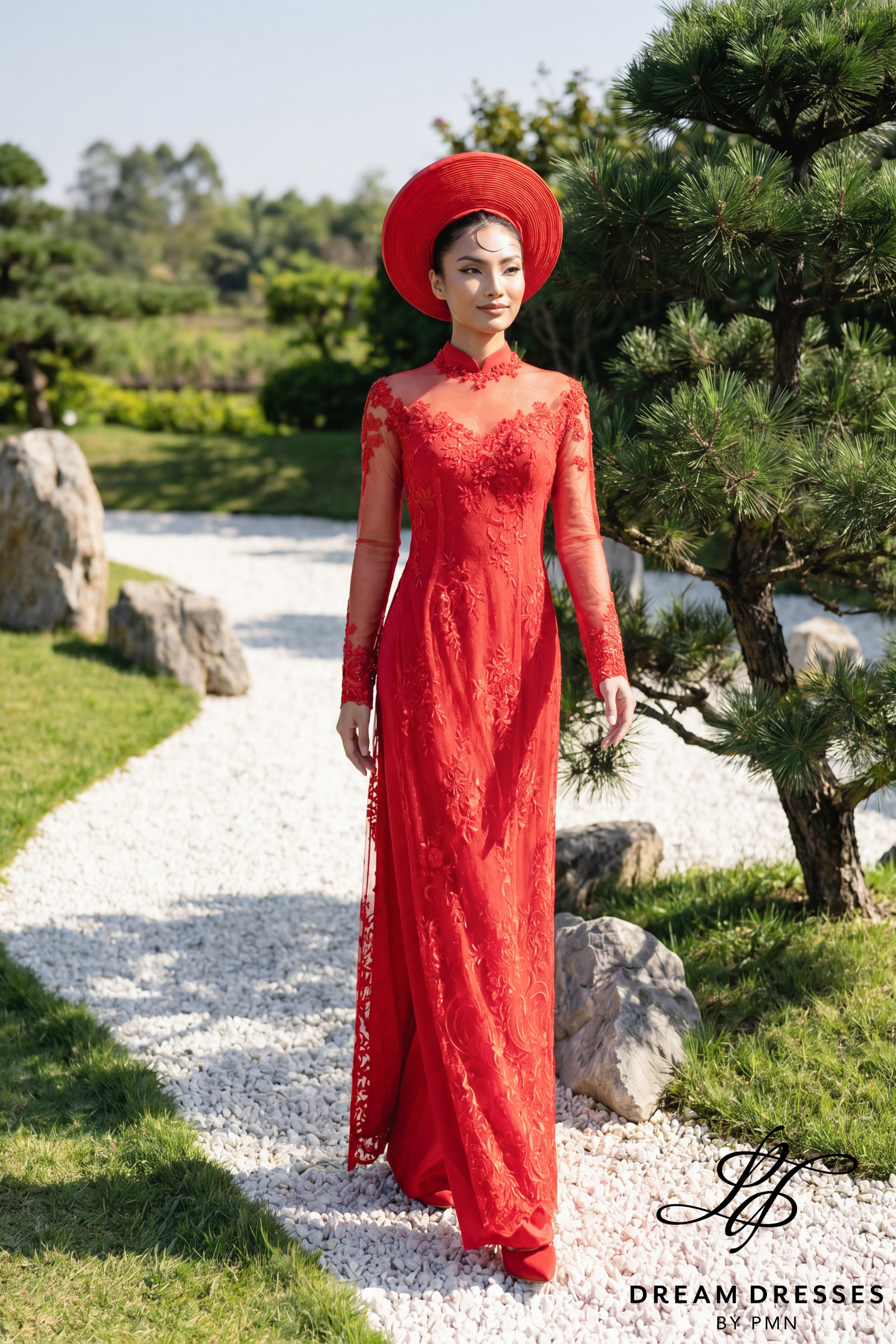 Red Bridal Ao Dai with Cape Sleeves | Vietnamese Bridal Dress (#GRACE)