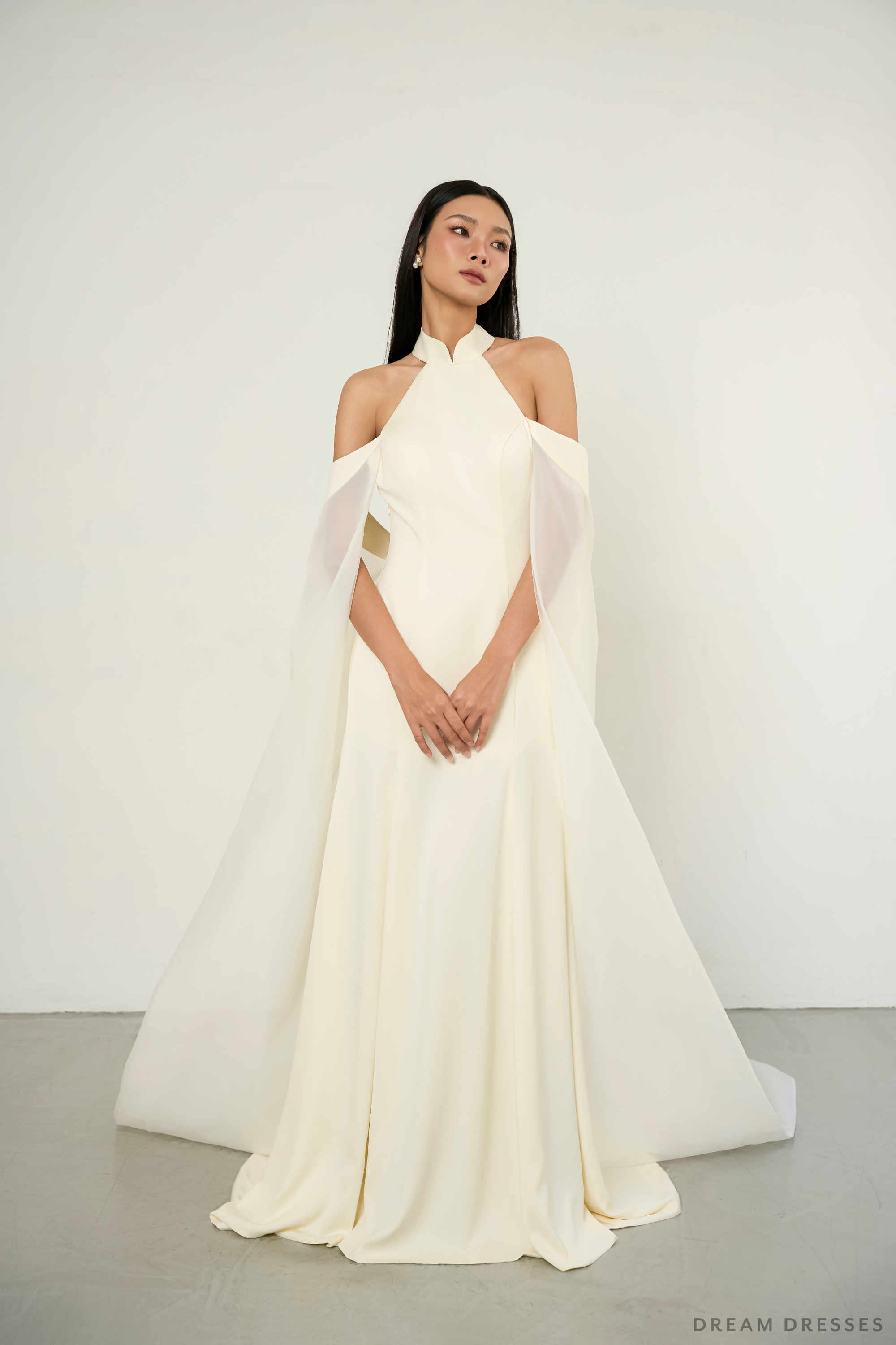 Ivory Bridal Cheongsam with Bridal Cape | Ivory Qipao Bridal Gown (#XINYI) - Dream Dresses by P.M.N.