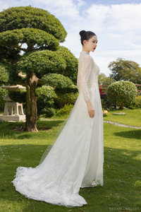 White Bridal Ao Dai | Vietnamese Traditional Bridal Dress with Couture Lace (#LENKA) - Dream Dresses by P.M.N.