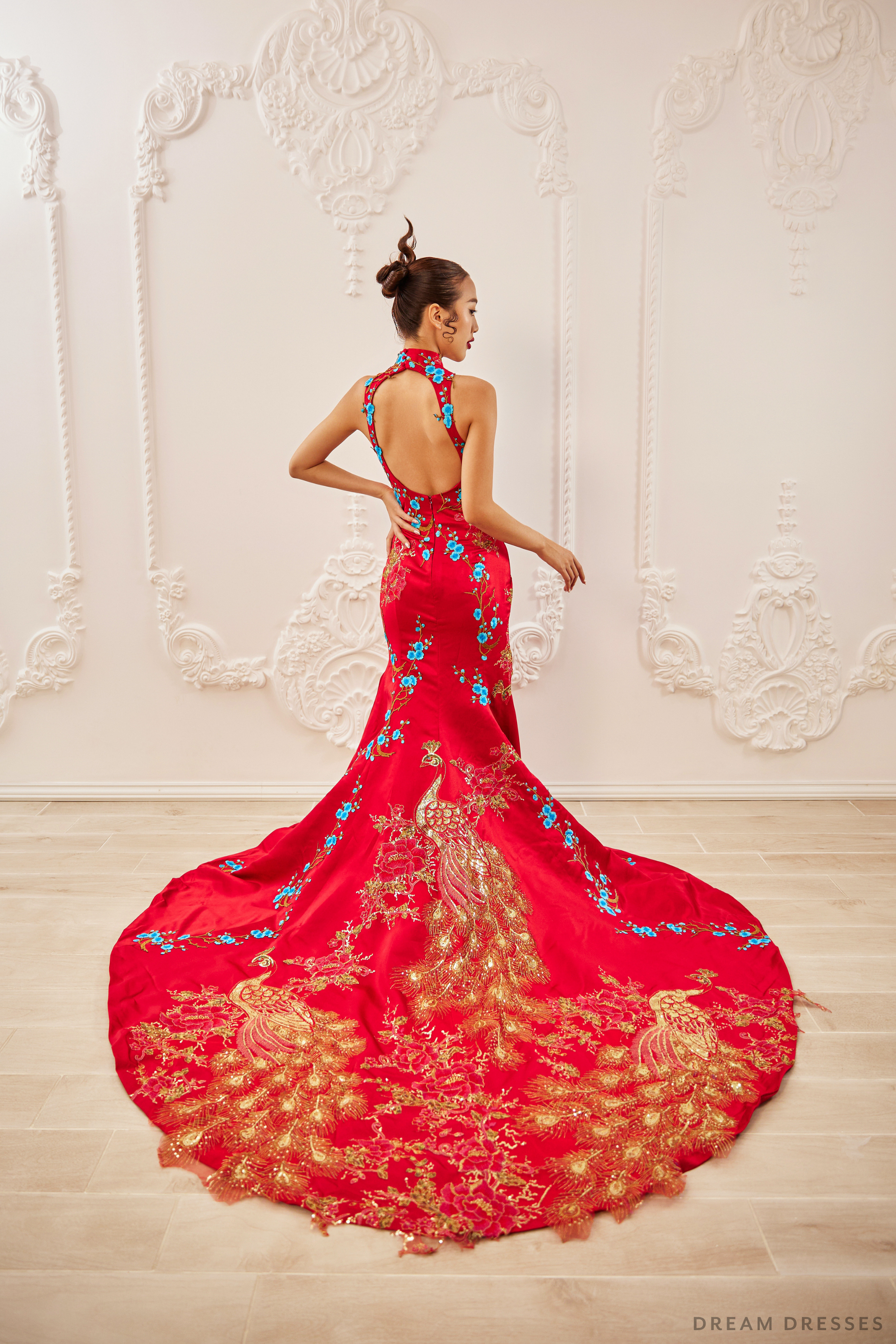 Red Bridal Cheongsam | Modern Cheongsam with Phoenix (#RUYI) - Dream Dresses by P.M.N.