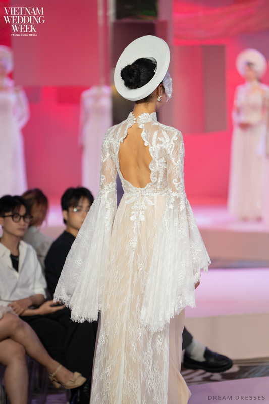 White Bridal Ao Dai | Modern Vietnamese Bridal Dress with French Lace (#RUBINA) - Dream Dresses by P.M.N.