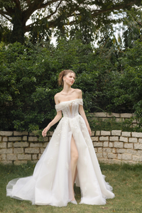 Off Shoulder Ball Gown Wedding Dress (#SHEY) - Dream Dresses by P.M.N.