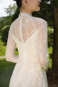 White Bridal Ao Dai | Vietnamese Traditional Bridal Dress with Couture Lace (#LENKA) - Dream Dresses by P.M.N.