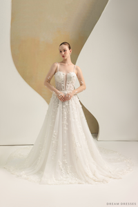 Ball Grown Wedding Dress with Detachable Sleeves (#NADIEN) - Dream Dresses by P.M.N.