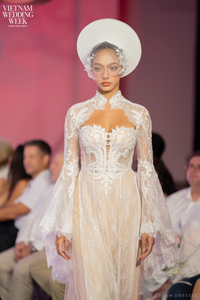 White Bridal Ao Dai | Modern Vietnamese Bridal Dress with French Lace (#RUBINA) - Dream Dresses by P.M.N.