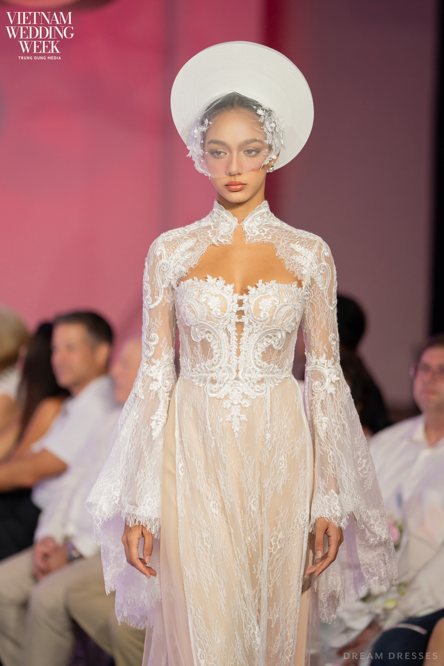 White Bridal Ao Dai | Modern Vietnamese Bridal Dress with French Lace (#RUBINA) - Dream Dresses by P.M.N.