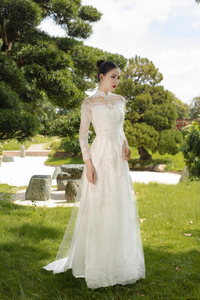 White Bridal Ao Dai | Vietnamese Modern Bridal Dress (#LAURA) - Dream Dresses by P.M.N.
