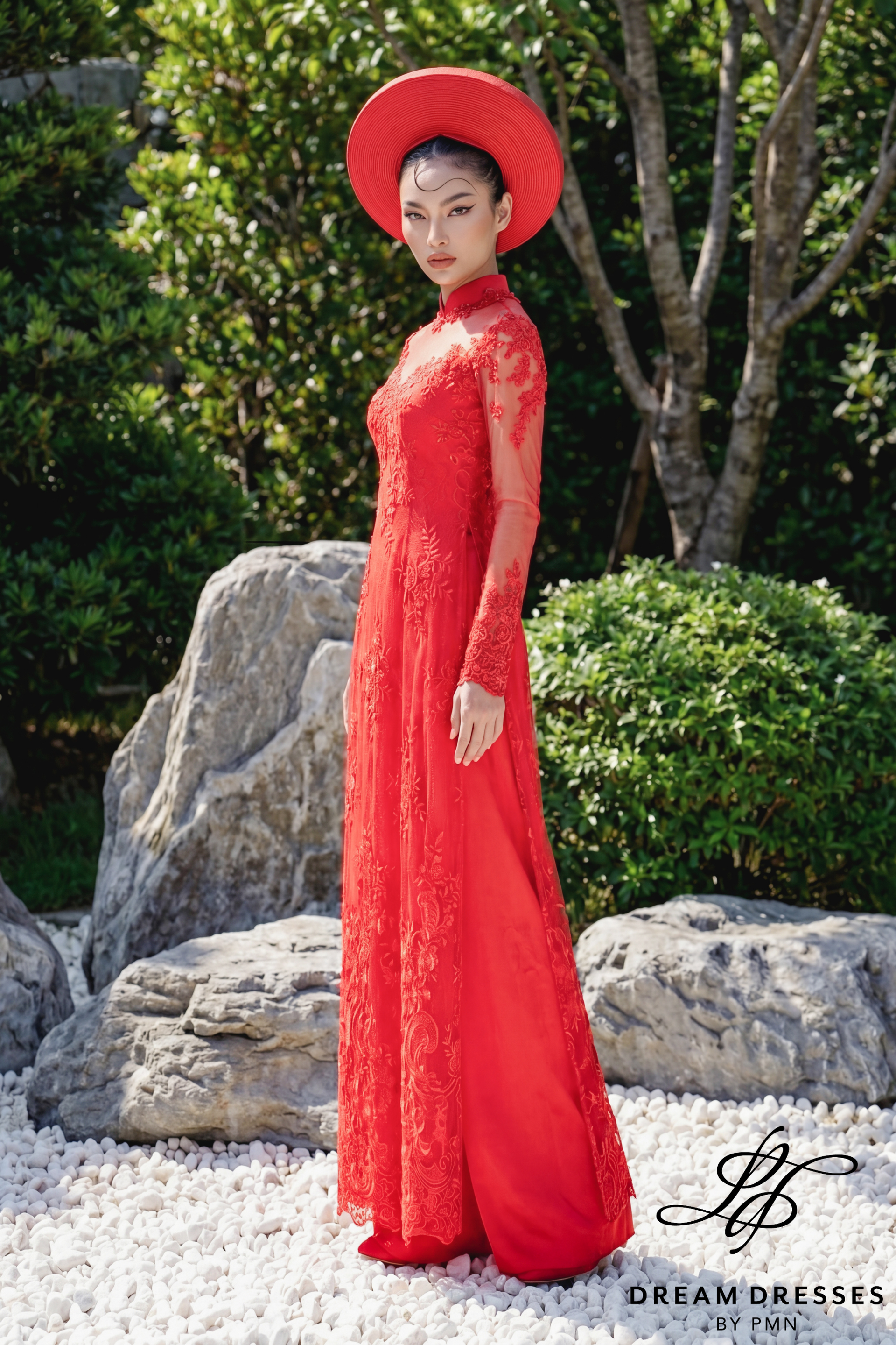 Red Bridal Ao Dai with Cape Sleeves | Vietnamese Bridal Dress (#GRACE)