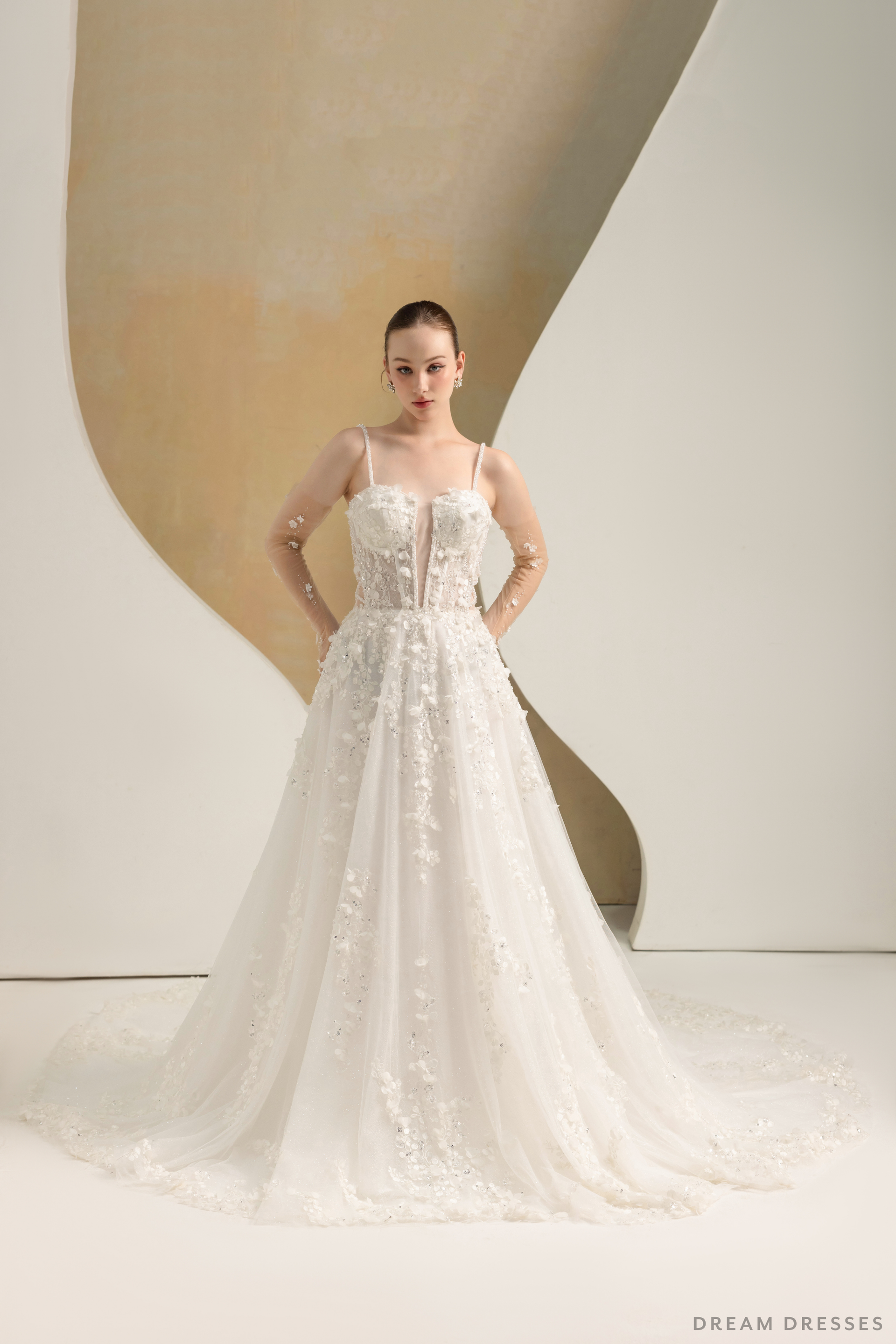 Ball Grown Wedding Dress with Detachable Sleeves (#NADIEN) - Dream Dresses by P.M.N.