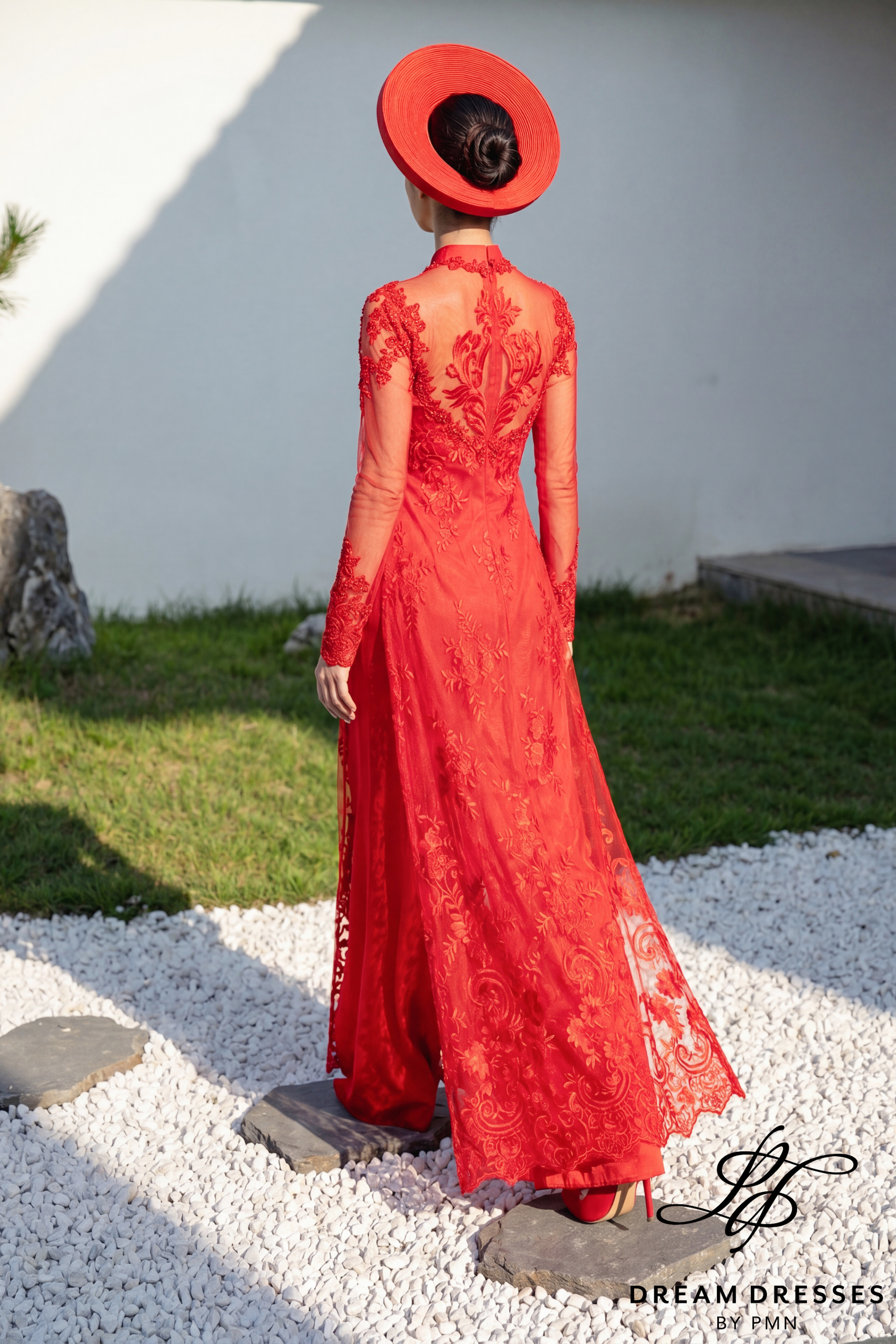 Red Bridal Ao Dai with Cape Sleeves | Vietnamese Bridal Dress (#GRACE)
