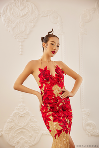 Red Evening Gown with Custom Embroidery (#LILIANE) - Dream Dresses by P.M.N.