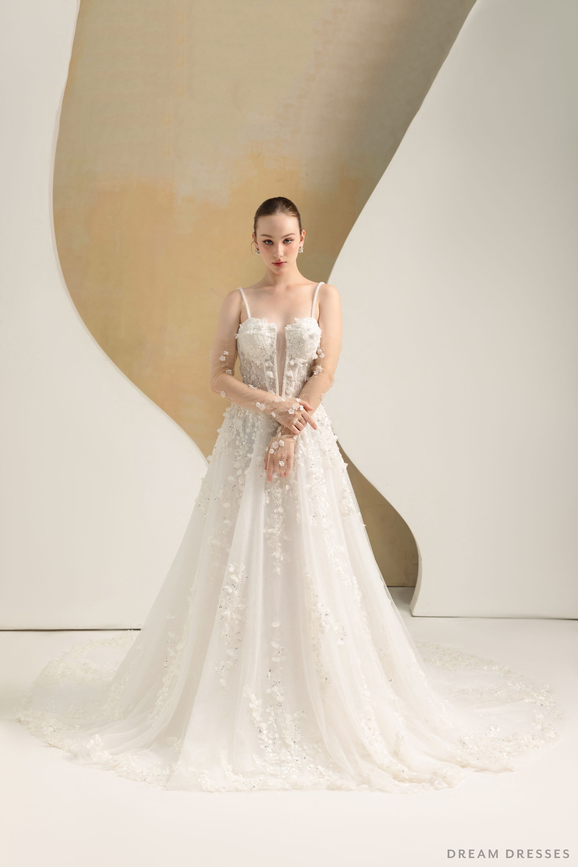 Ball Grown Wedding Dress with Detachable Sleeves (#NADIEN) - Dream Dresses by P.M.N.