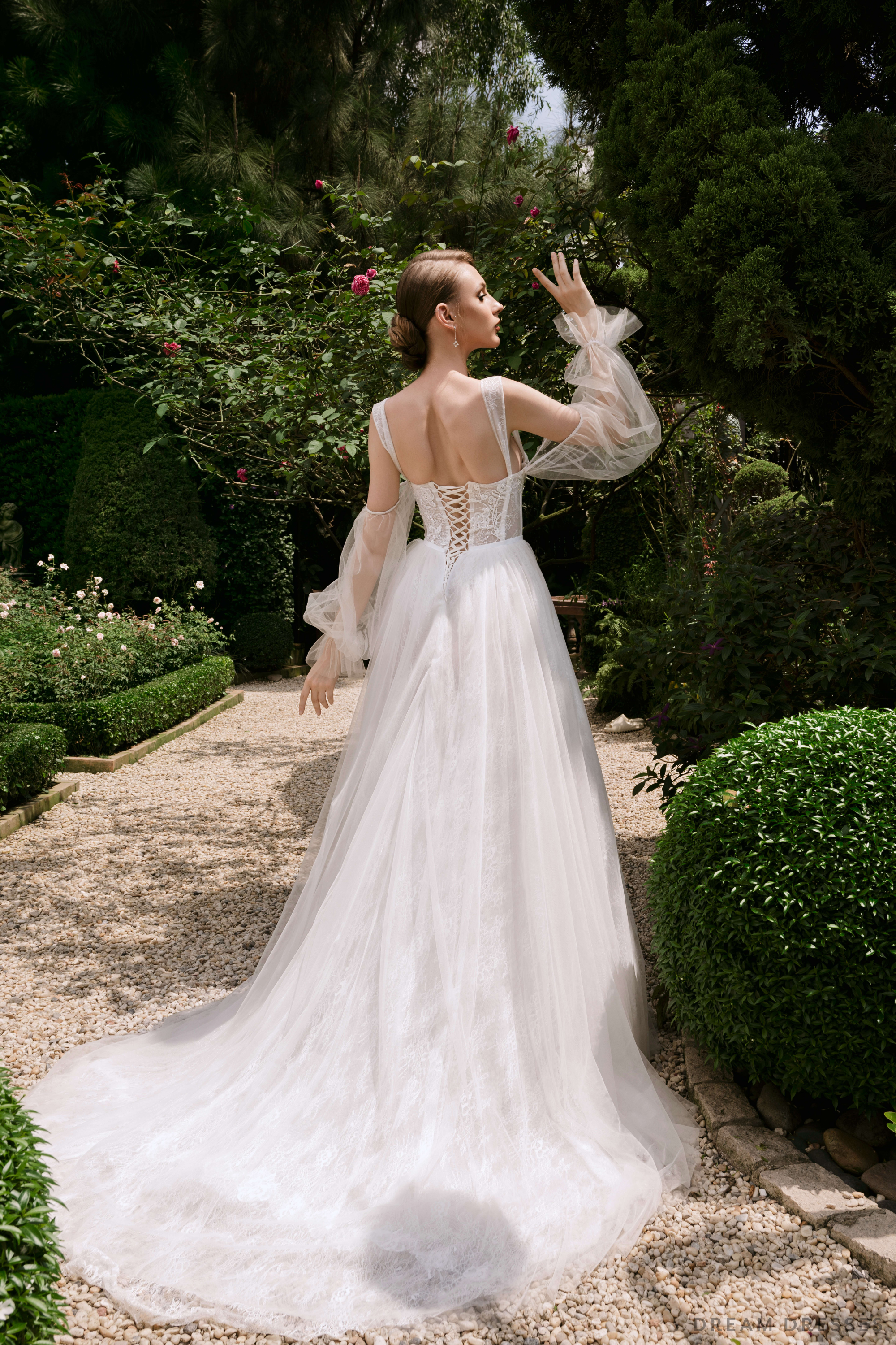 DreamDress By PMN Michella Ball Wedding Dress Gown Deep Plunging Floral Lace Appliques Embellishment Off Shoulder Chapel Train | Size: Custom DreamDress By PMN Michella Ball Wedding Dress Gown Deep Plunging Floral Lace Appliques Embellishment Off Shoulder Chapel Train | Size: Custom
