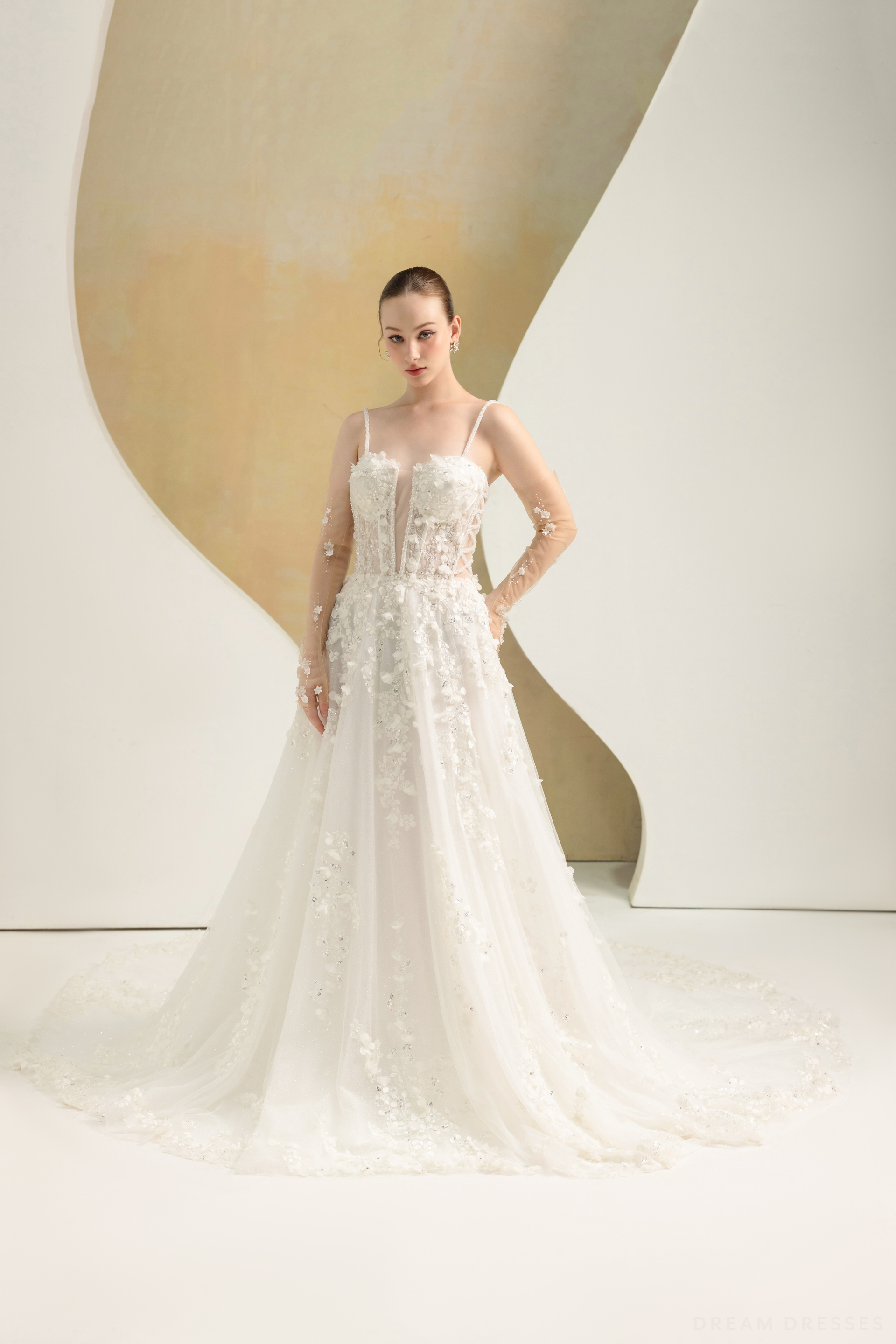 Ball Grown Wedding Dress with Detachable Sleeves (#NADIEN) - Dream Dresses by P.M.N.
