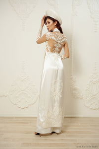 White Bridal Ao Dai | Vietnamese Traditional Bridal Dress (#DAXIA) - Dream Dresses by P.M.N.