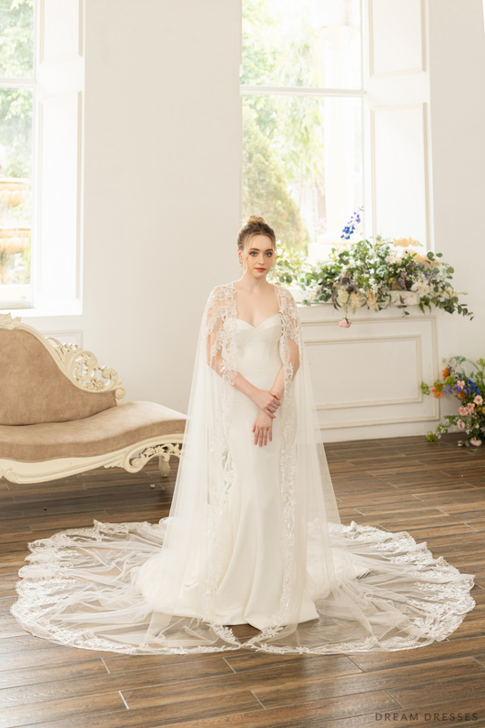 Bridal Cape with Floral Lace (#AXELLE) - Dream Dresses by P.M.N.