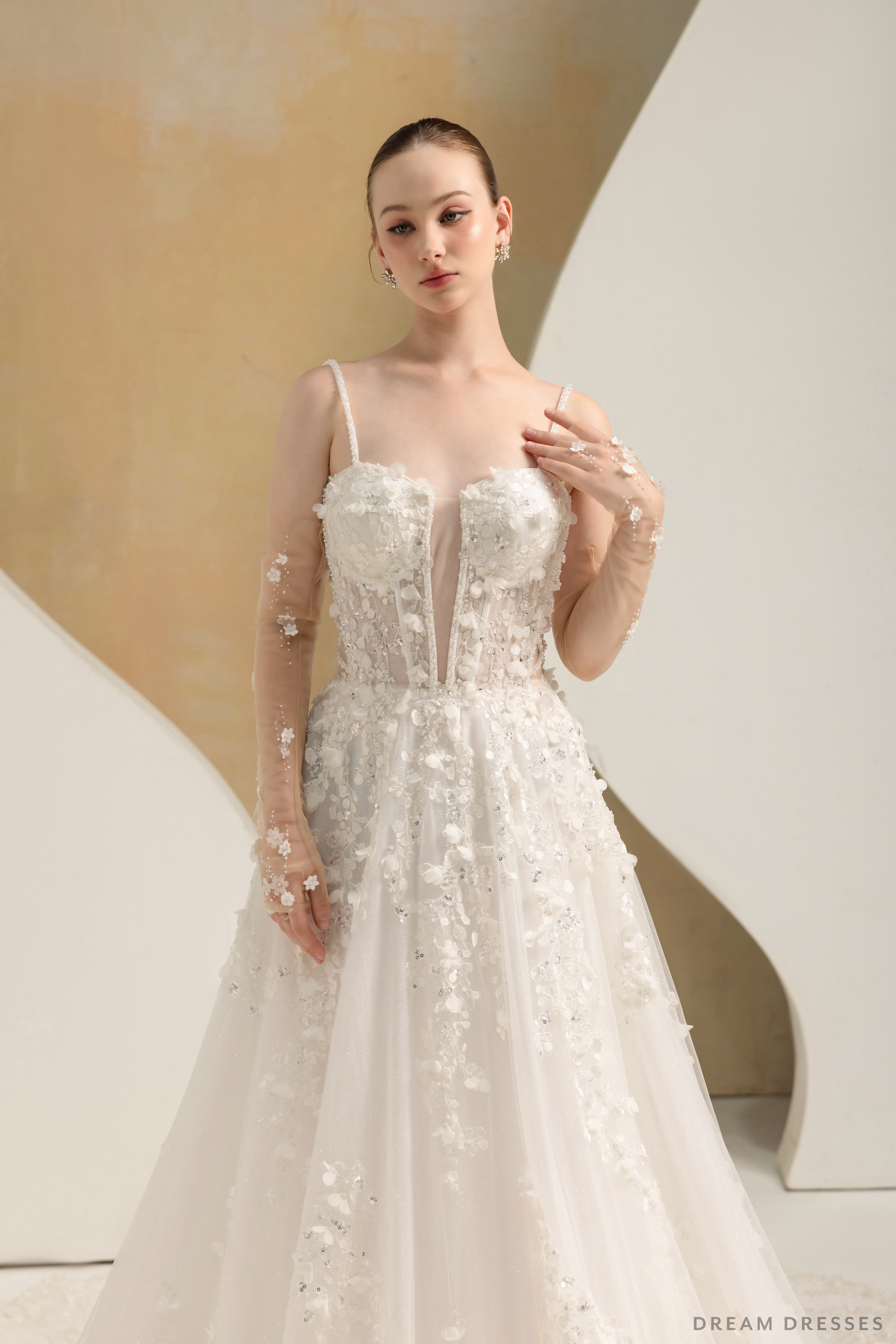 Ball Grown Wedding Dress with Detachable Sleeves (#NADIEN) - Dream Dresses by P.M.N.