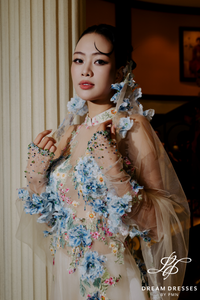 Colorful Lace Modern Bridal Ao Dai (#KIEU)