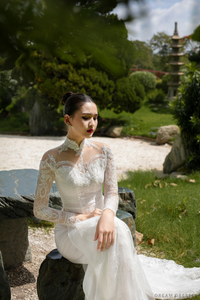 White Bridal Ao Dai | Vietnamese Modern Bridal Dress (#LAURA) - Dream Dresses by P.M.N.