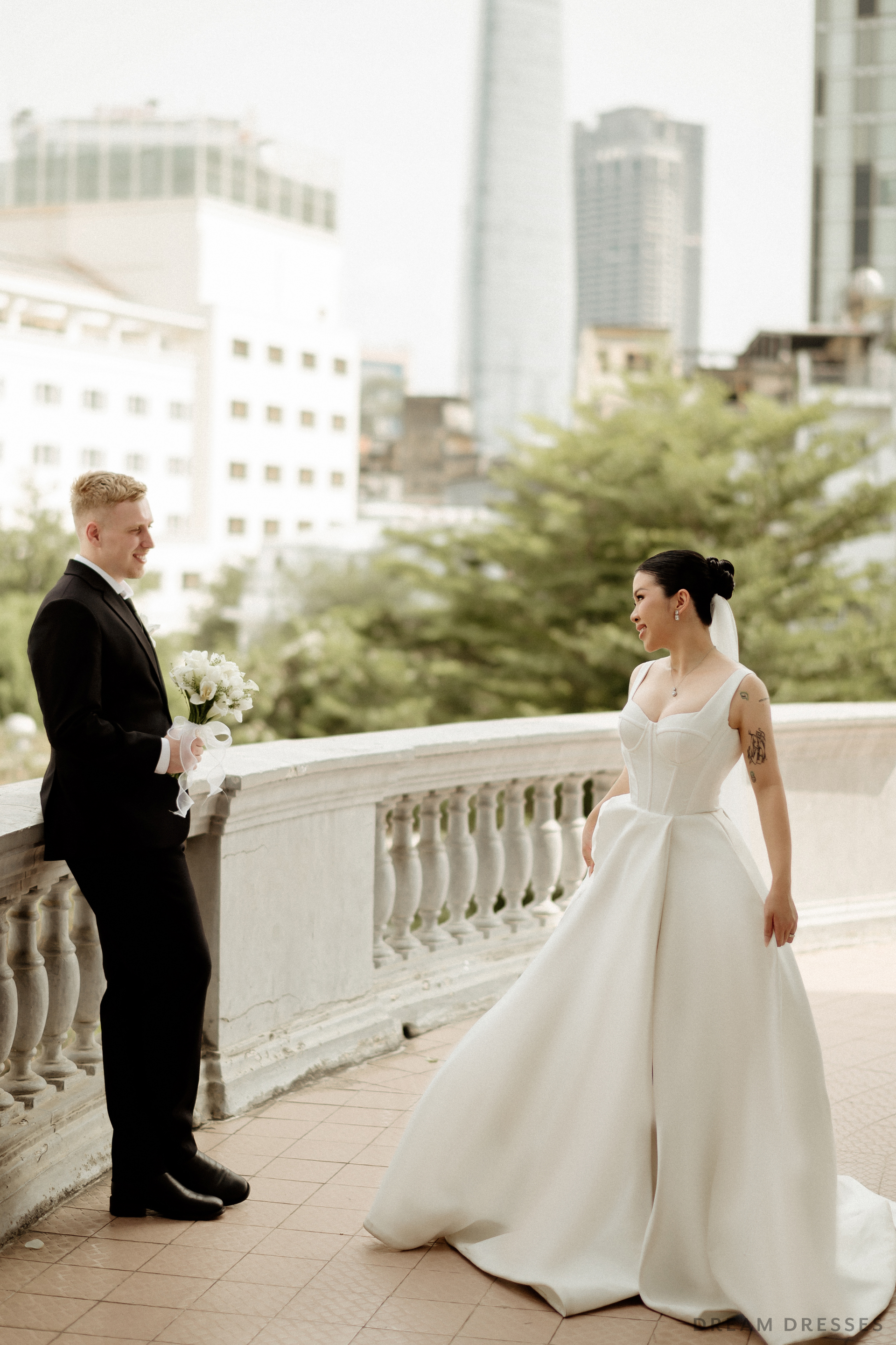 Satin Ball Gown Wedding Dress with High Slit  (#KHANHTIEN) - Dream Dresses by P.M.N.