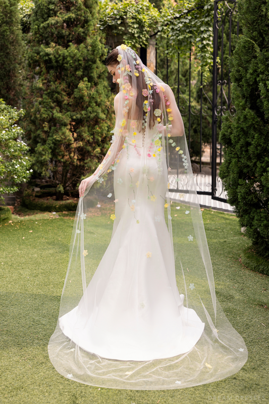 Chapel Veil with 3D Flowers (#MALENA) - Dream Dresses by P.M.N.