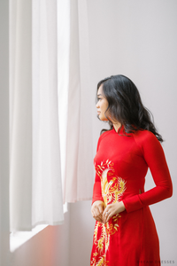 Red Bridal Ao Dai | Vietnamese Traditional Bridal Dress with Phoenix Embroidery (#PING) - Dream Dresses by P.M.N.