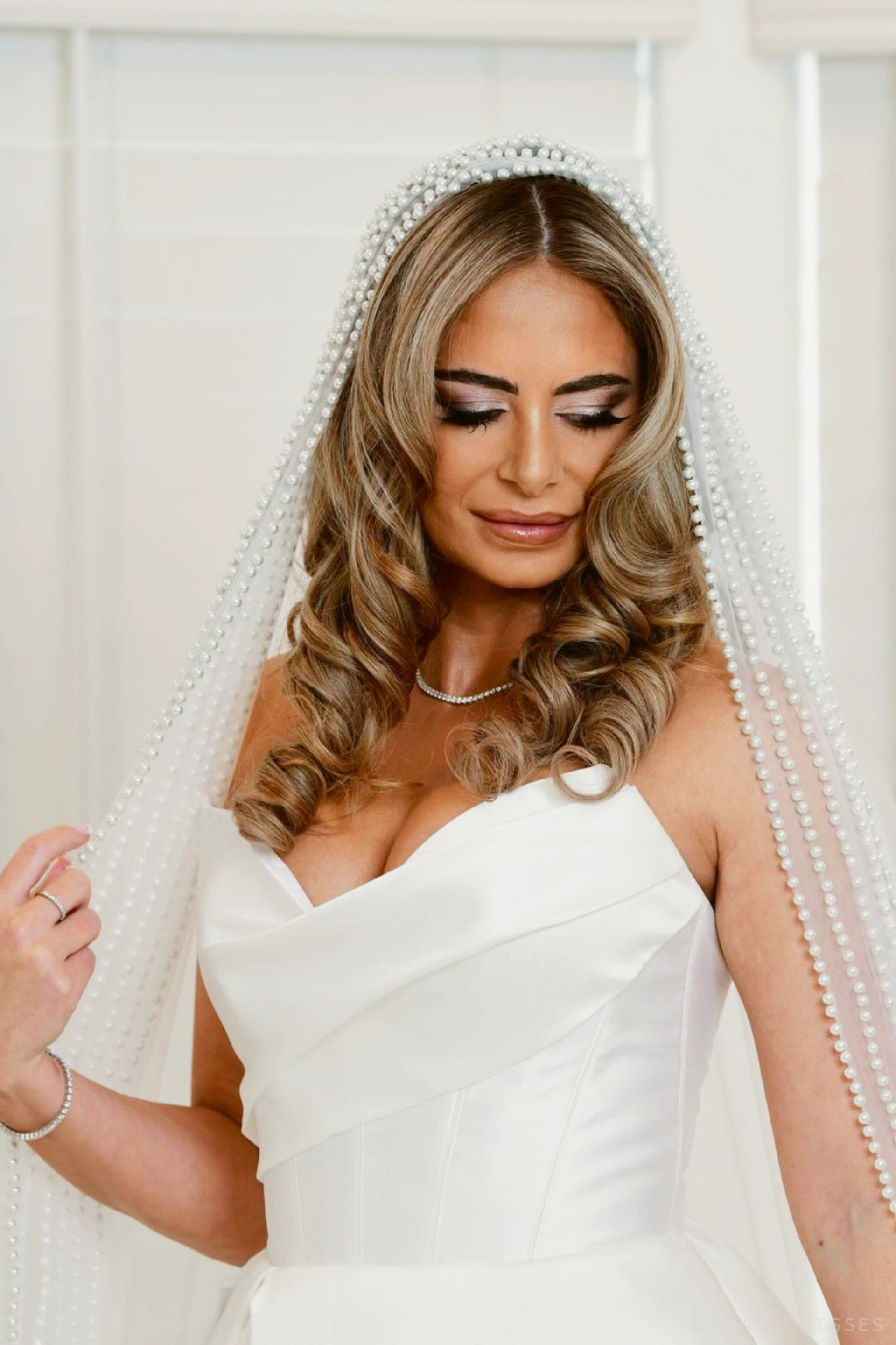 Cathedral Wedding Veil with Pearls (#QUEEN) - Dream Dresses by P.M.N.