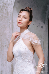 Light Ivory Modern Cheongsam Bridal Dress (#NIAN) - Dream Dresses by P.M.N.