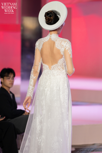 White Bridal Ao Dai | Modern Vietnamese Bridal Dress with French Lace (#AMBERLY) - Dream Dresses by P.M.N.