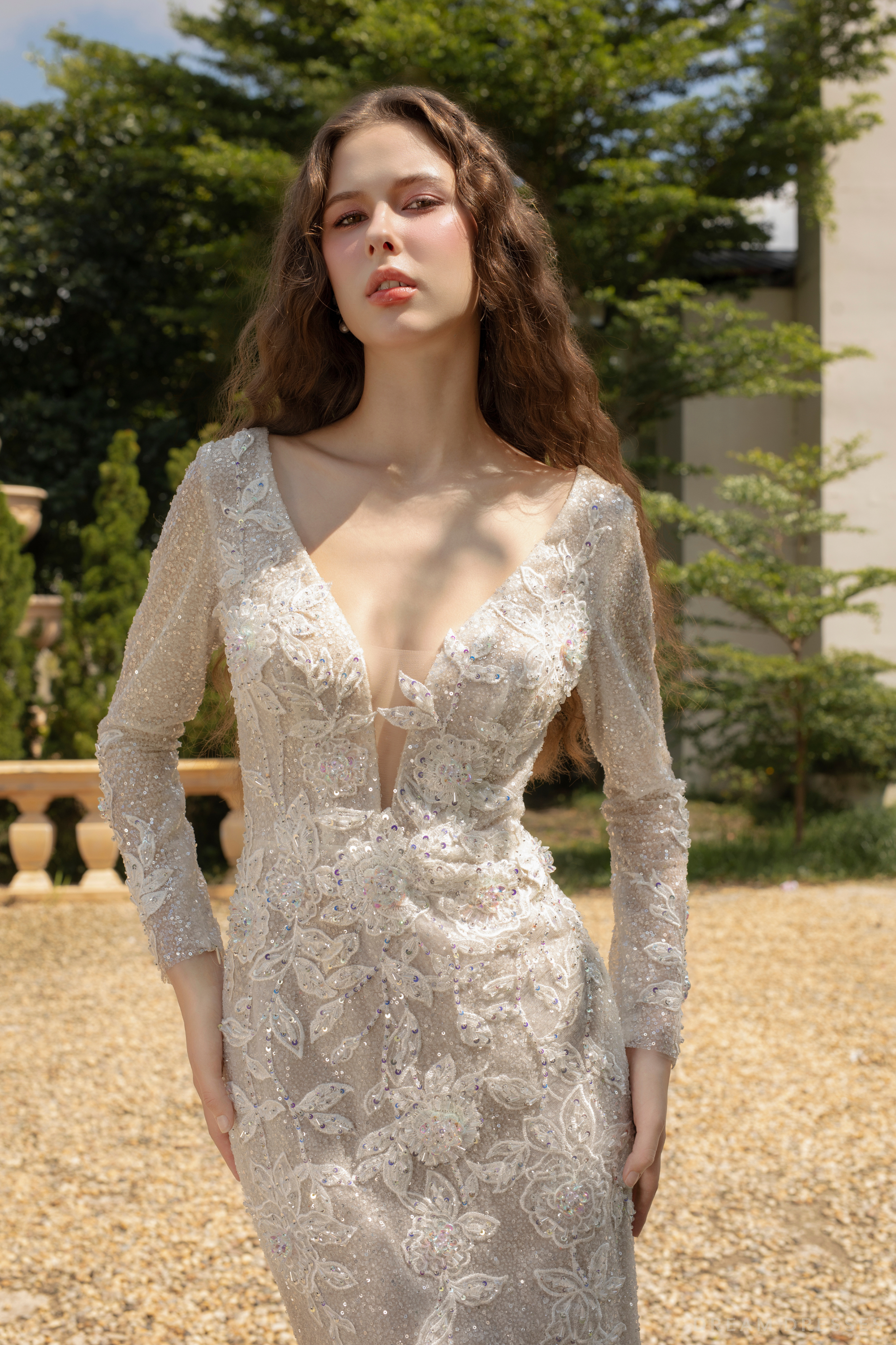Fit and Flare Bridal Dress with Floral Lace (#JULES)