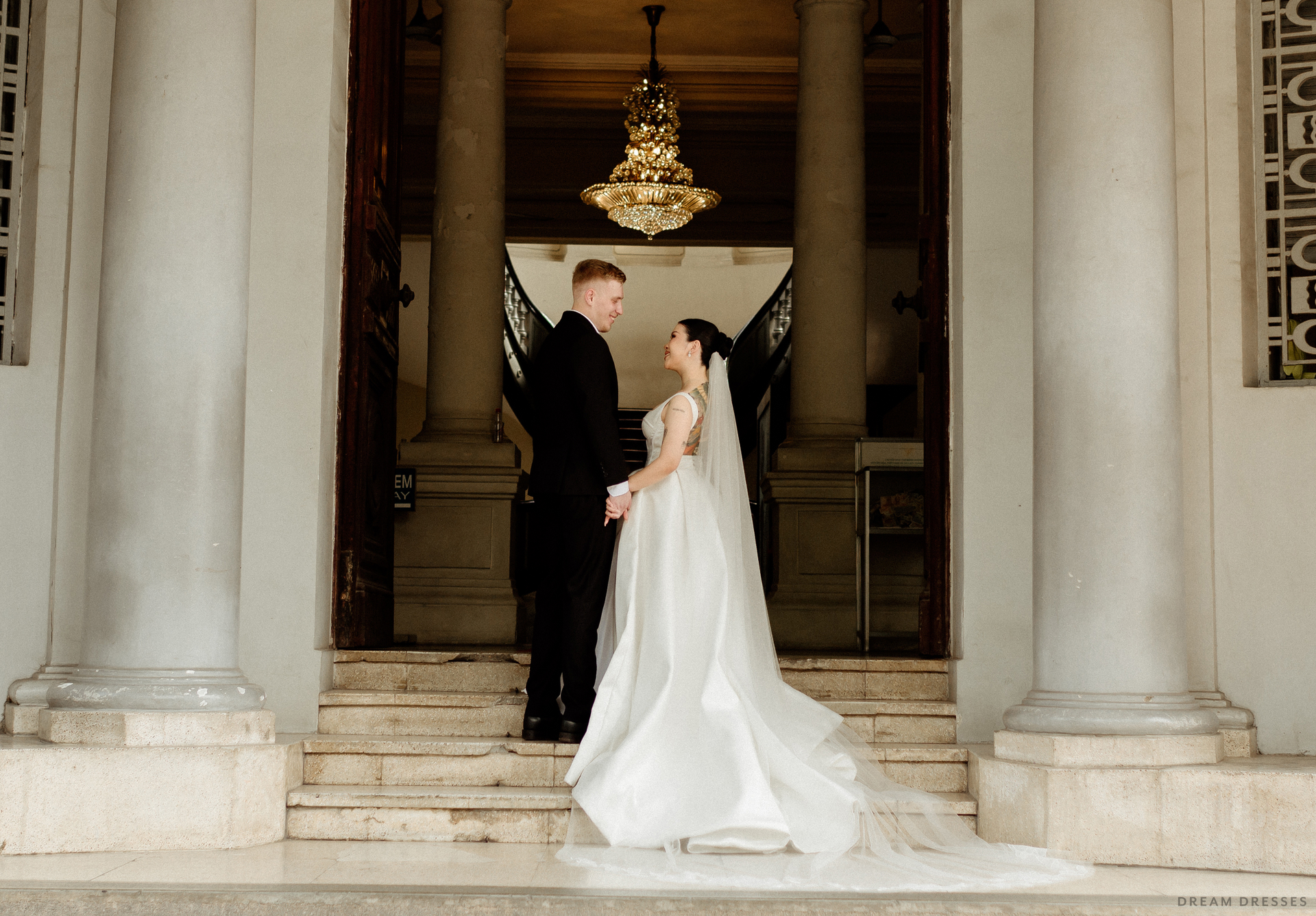 Satin Ball Gown Wedding Dress with High Slit  (#KHANHTIEN) - Dream Dresses by P.M.N.