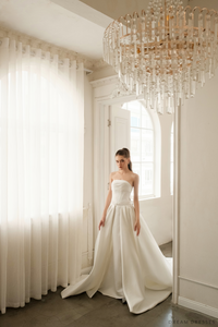 Satin Mermaid Wedding Dress with Detachable Overskirt (#EMELY) - Dream Dresses by P.M.N.