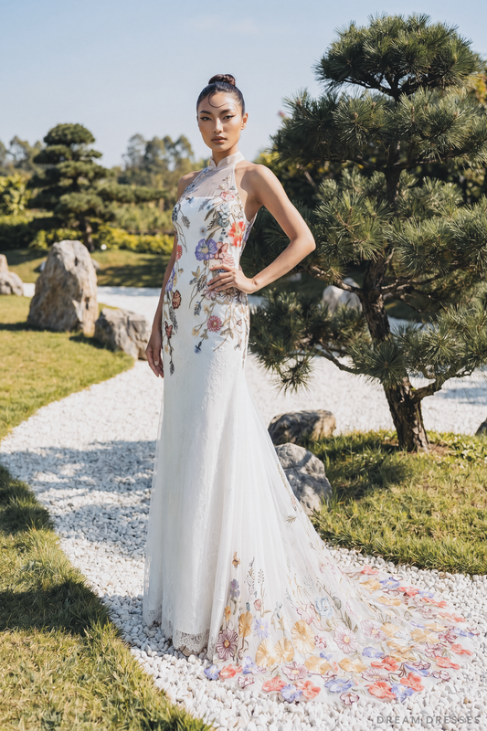 Modern Cheongsam-Inspired Bridal | Couture Lace Modern Cheongsam Bridal Dress (#YAO) - Dream Dresses by P.M.N.