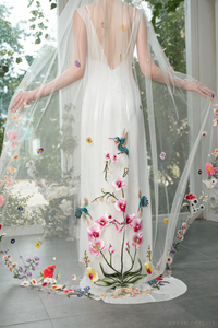 Hummingbird Embroidery Wedding Veil (#SILVANA) - Dream Dresses by P.M.N.